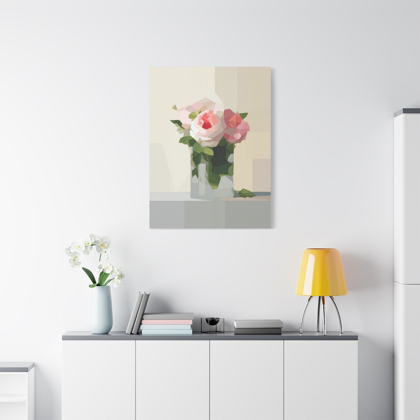 Pink Rose Still Life Canvas — Modern Floral Wall Art, Matte Stretched Canvas