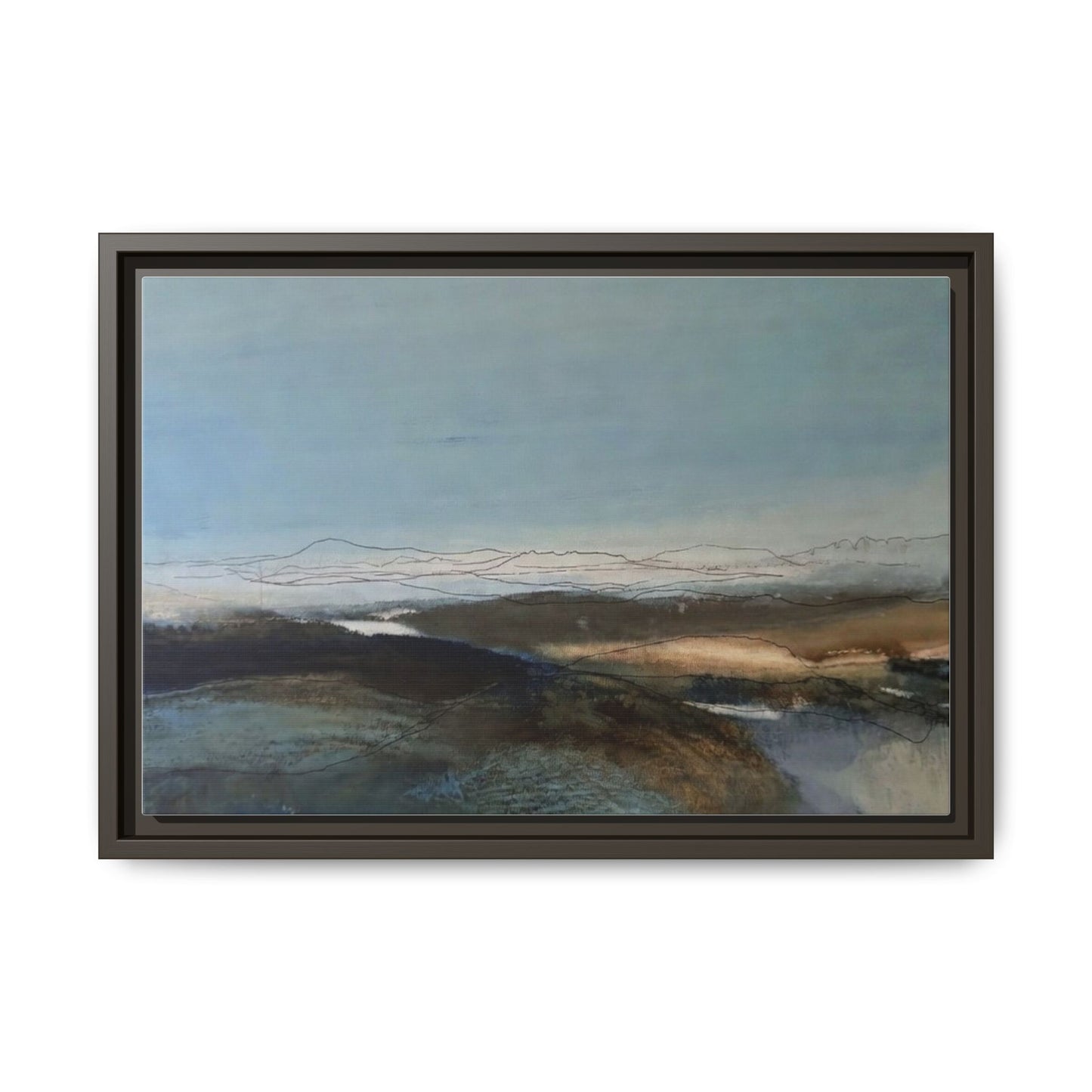 Framed Matte Canvas Wall Art — Serene Abstract Blue Landscape