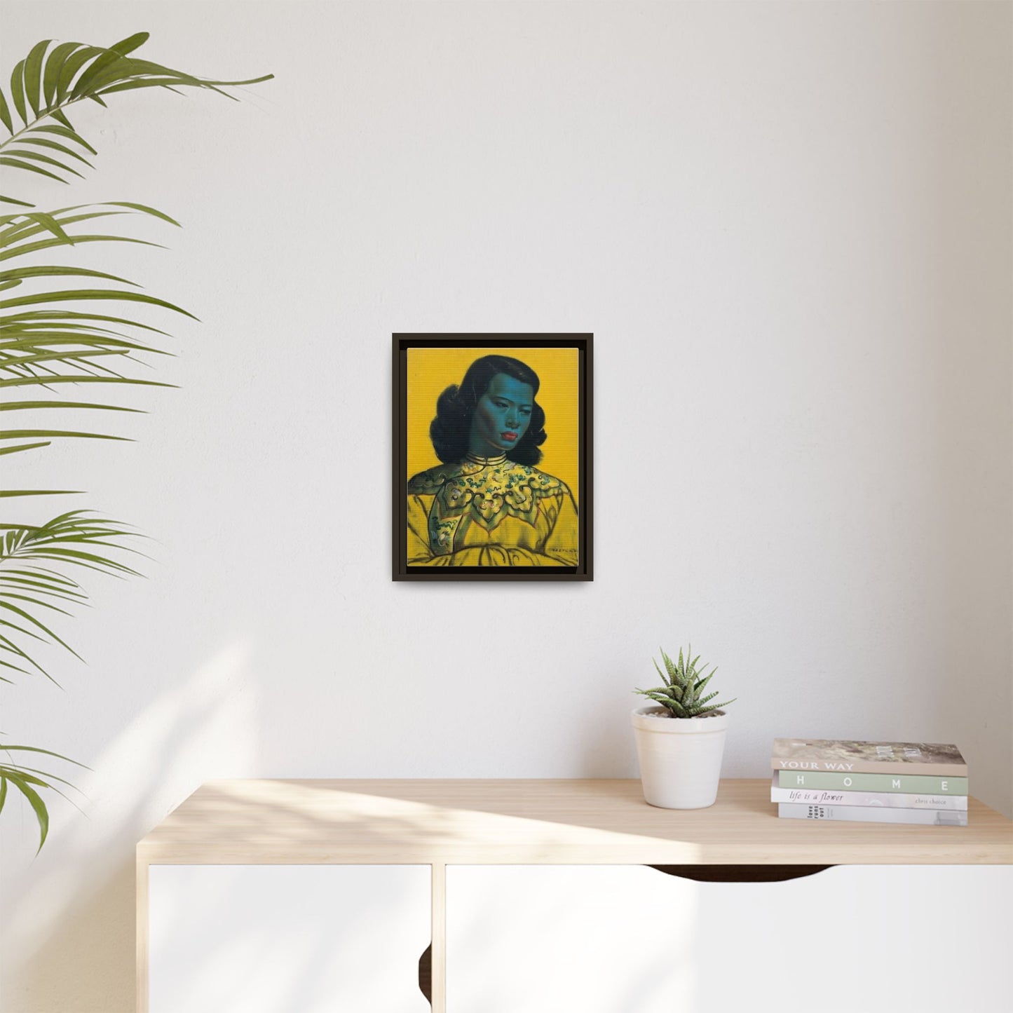 Framed Matte Canvas Art Print — Vintage Portrait with Yellow Background