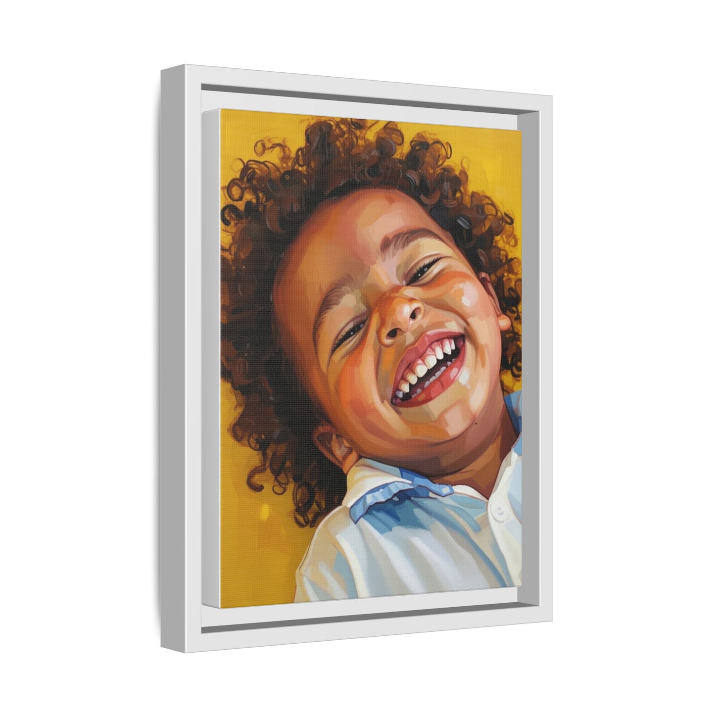 Framed Matte Canvas Print – Joyful Child Portrait, Colorful Nursery Wall Art