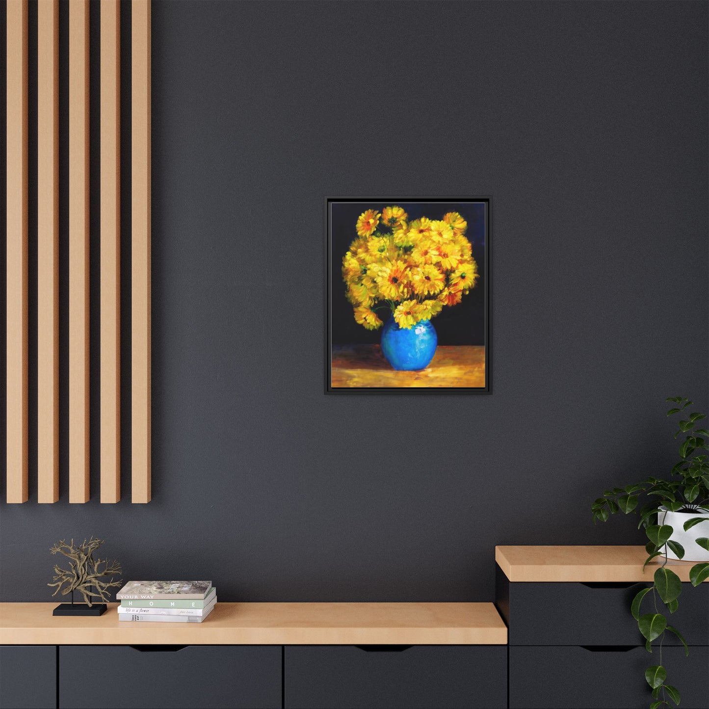 Yellow Daisy Bouquet Matte Canvas Framed Wall Art
