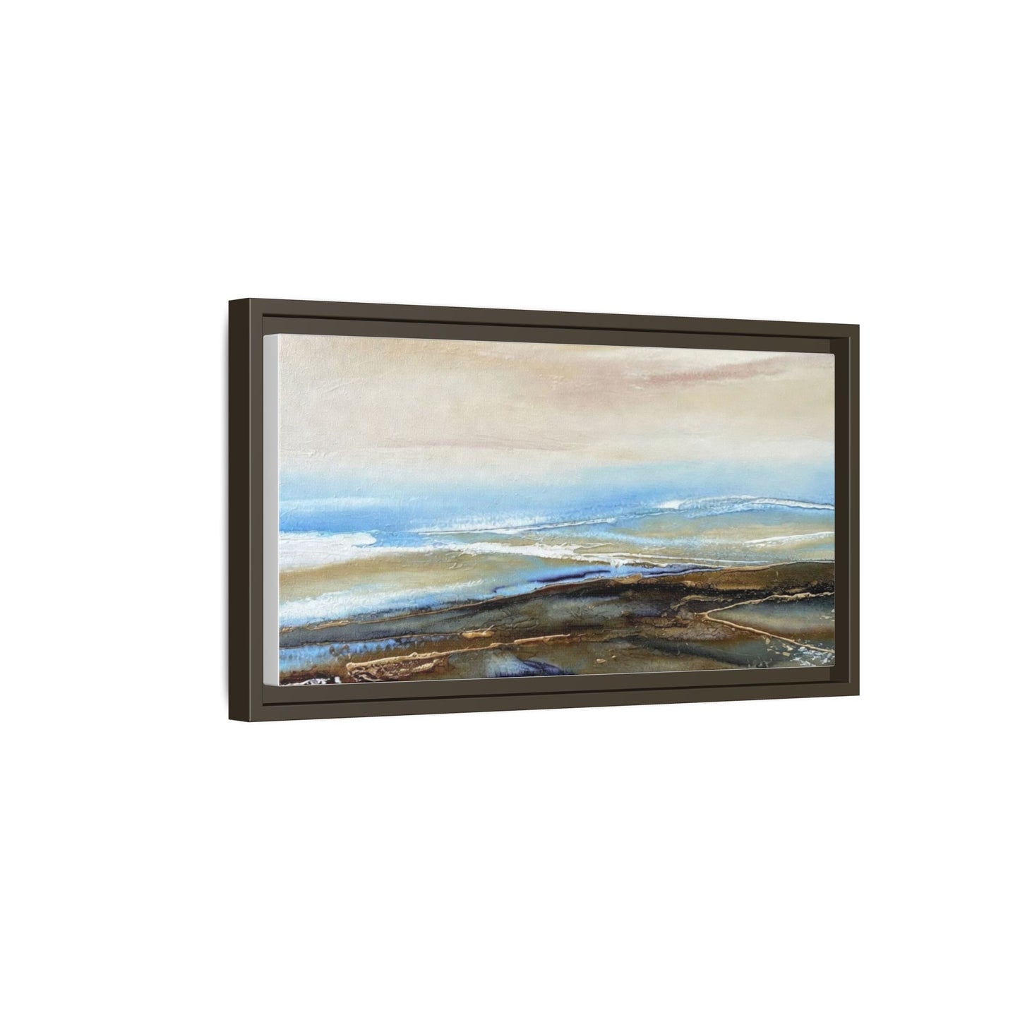Framed Abstract Seascape Matte Canvas — Coastal Blue & Earth Tone Wall Art