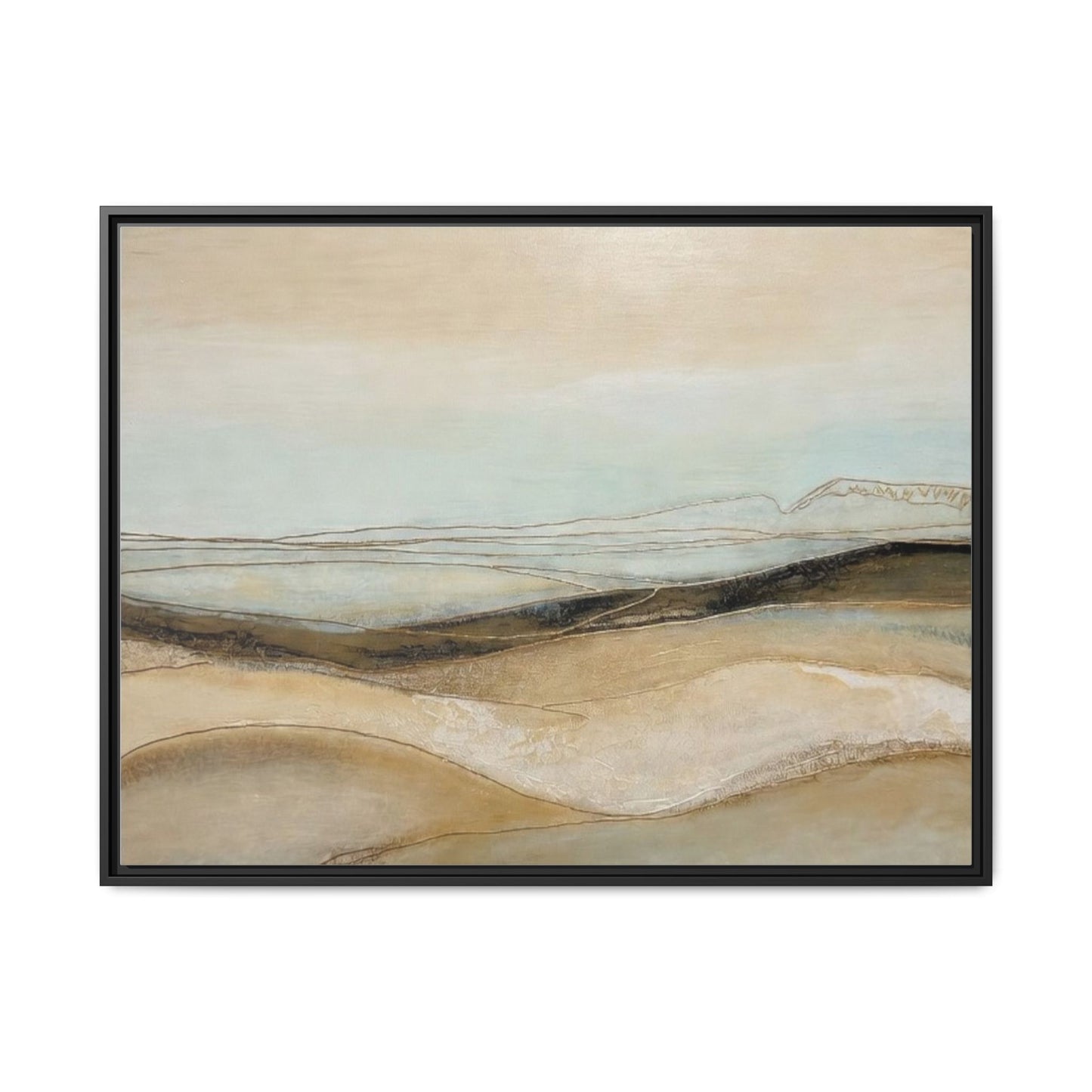 Framed Matte Canvas Wall Art — Neutral Abstract Landscape in Soft Blues & Earth Tones