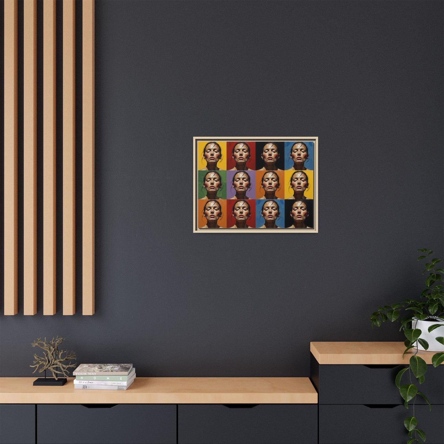 Pop Art Portrait Matte Canvas Print — Framed Multi-Color Grid