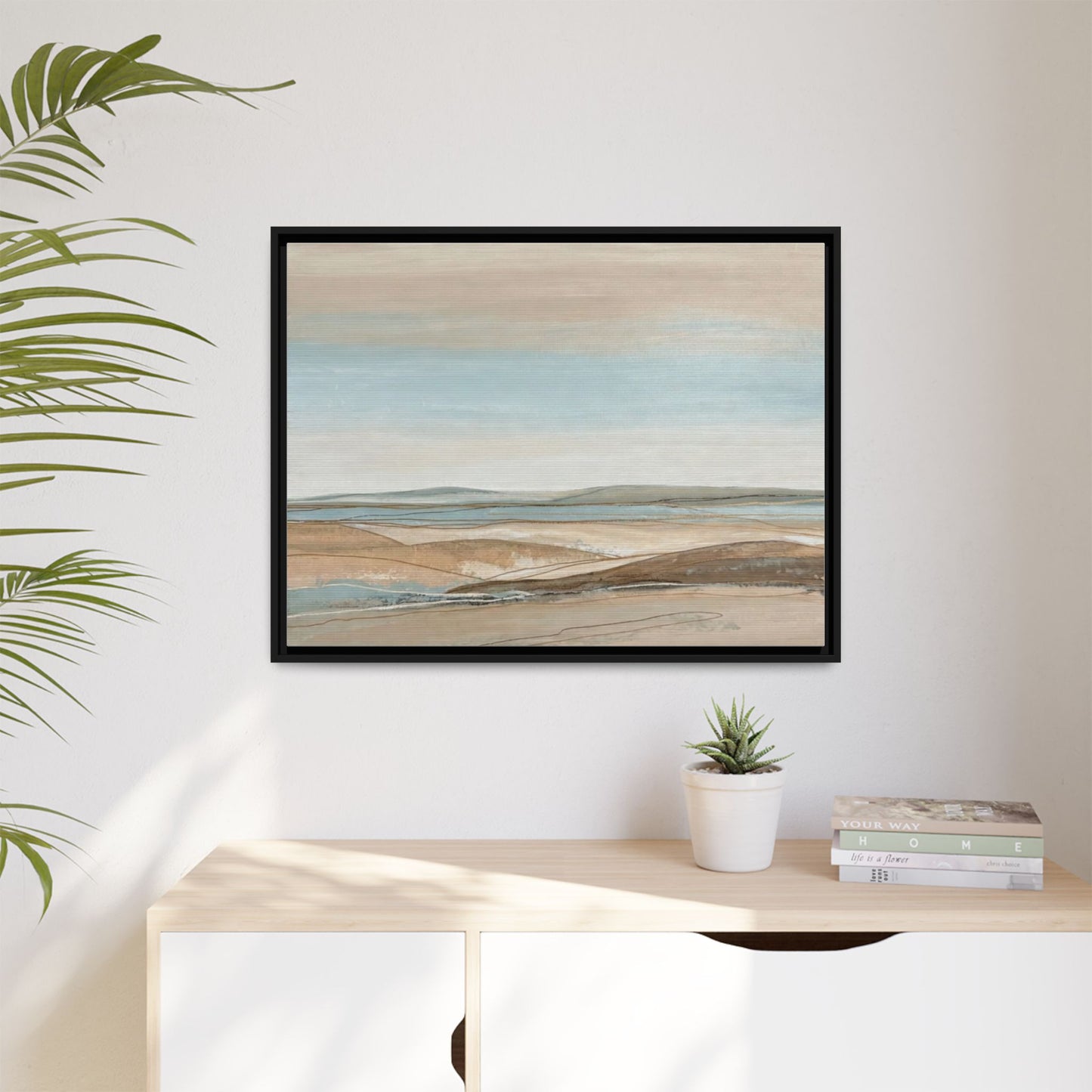 Framed Abstract Landscape Matte Canvas — Serene Coastal Horizon Wall Art