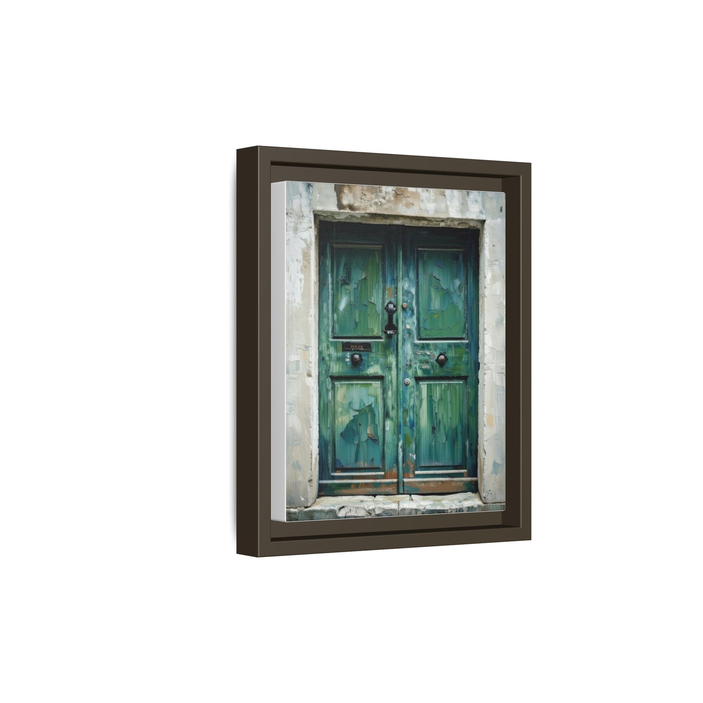 Framed Matte Canvas Art — Weathered Green Door Wall Print