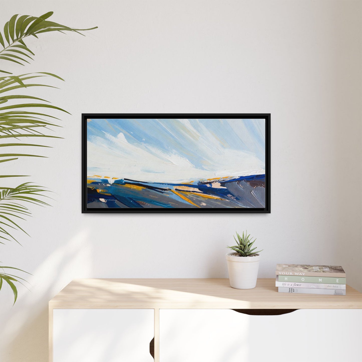 Framed Abstract Seascape Canvas Print — Matte Multi‑Color Wall Art