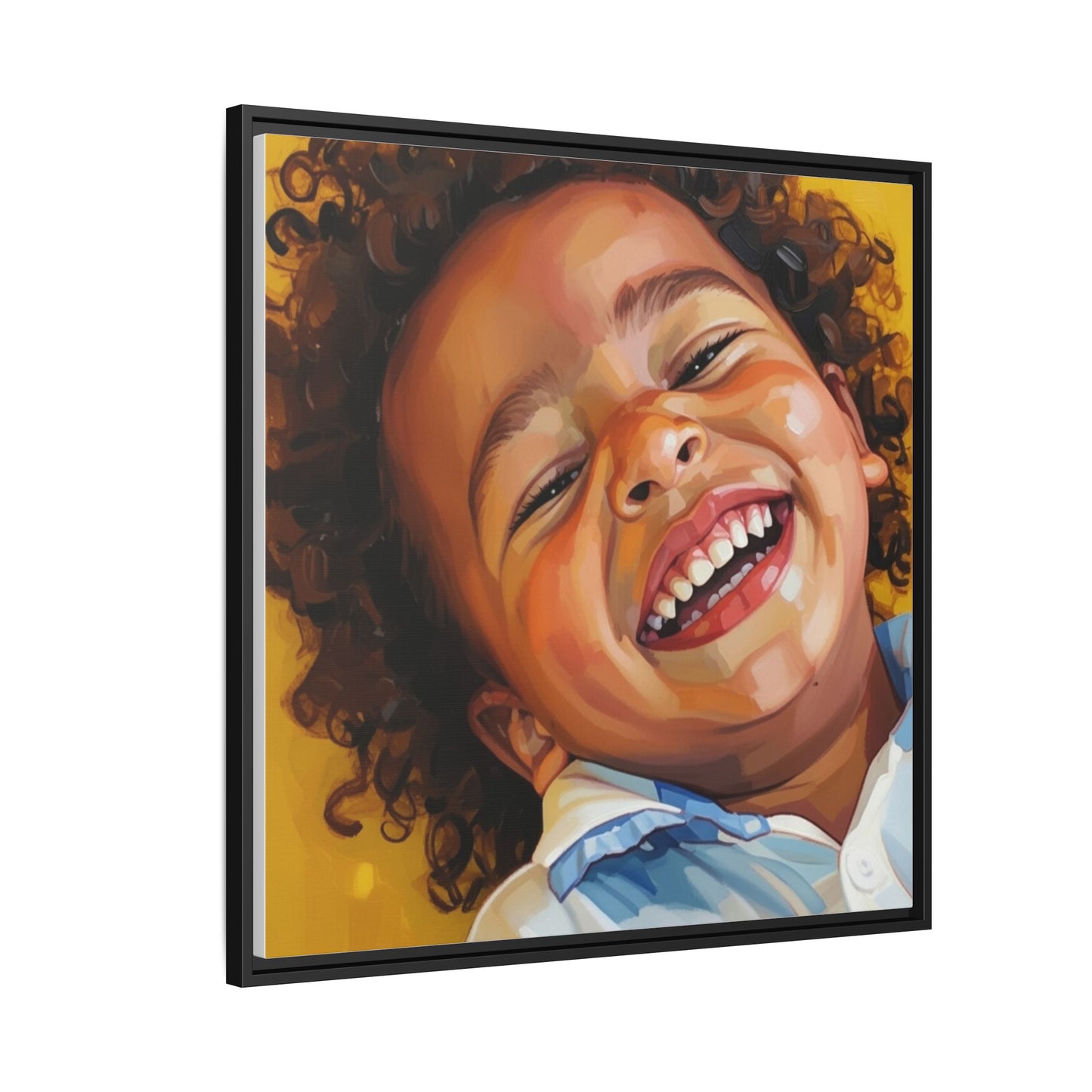Framed Matte Canvas Print – Joyful Child Portrait, Colorful Nursery Wall Art