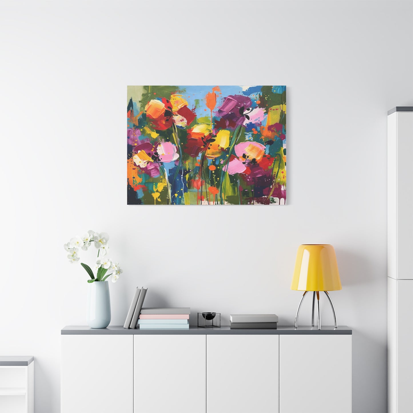 Vibrant Abstract Floral Canvas — Colorful Poppy Wall Art, Matte Stretched 1.25"