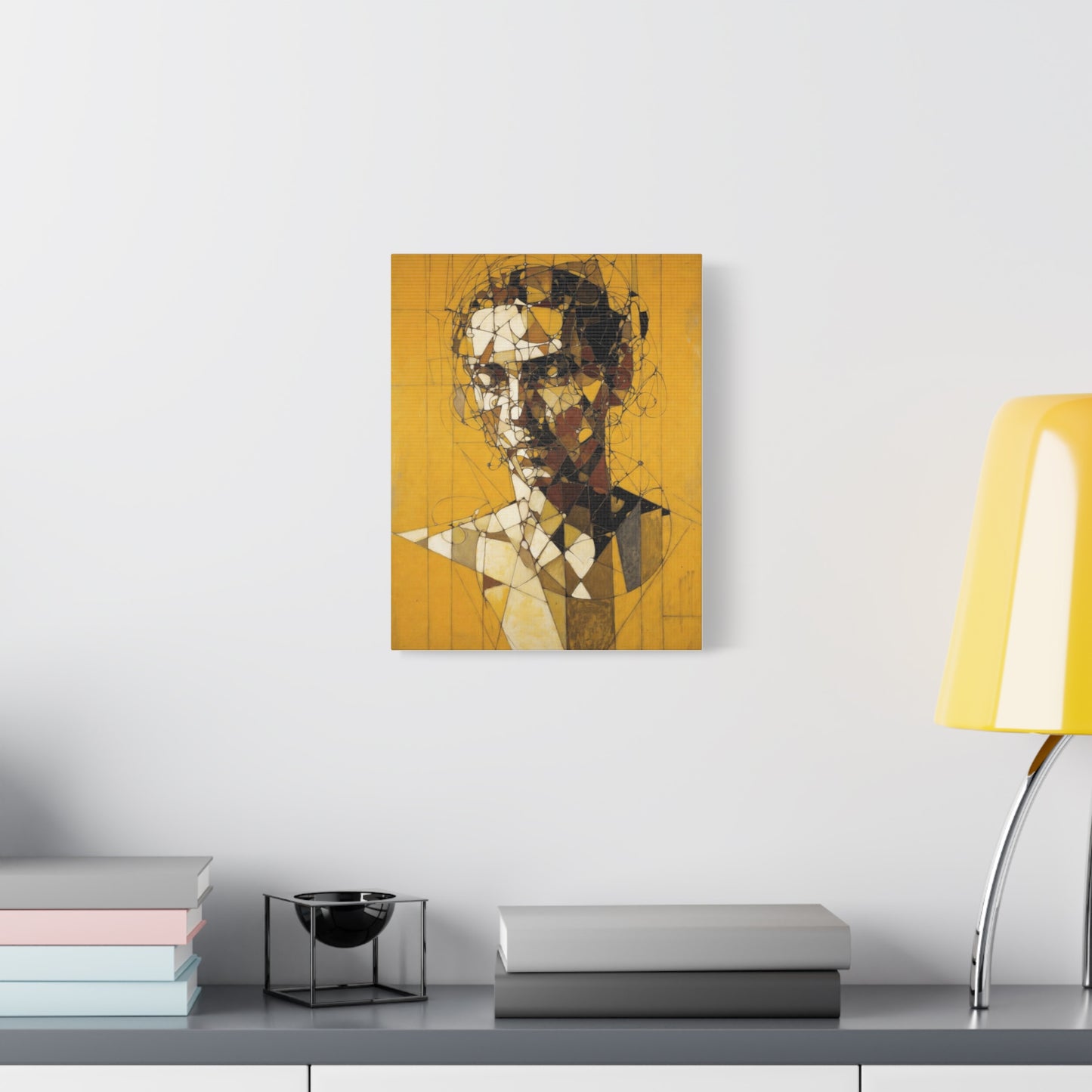 Geometric Portrait Matte Canvas Wall Art – Abstract Yellow Bust