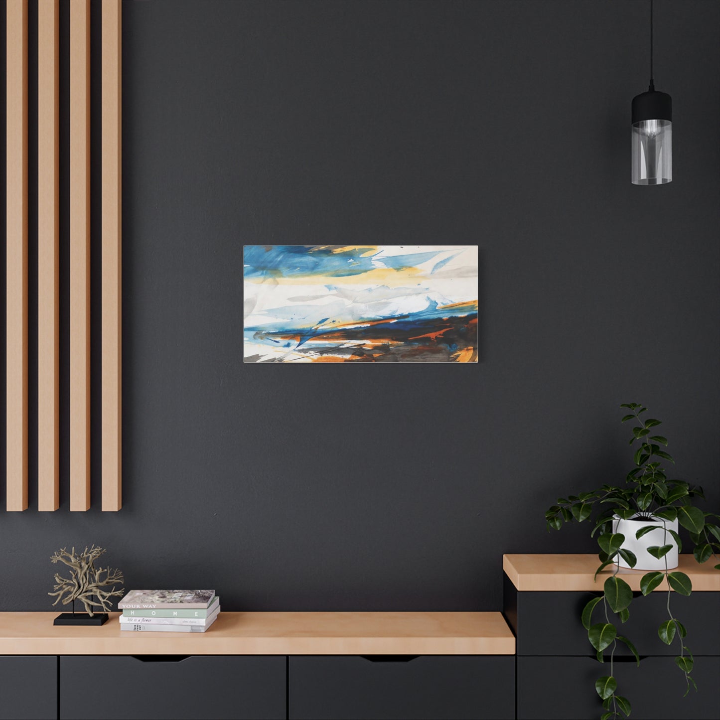 Abstract Oceanic Canvas Print — Blue & Amber Stretched Wall Art