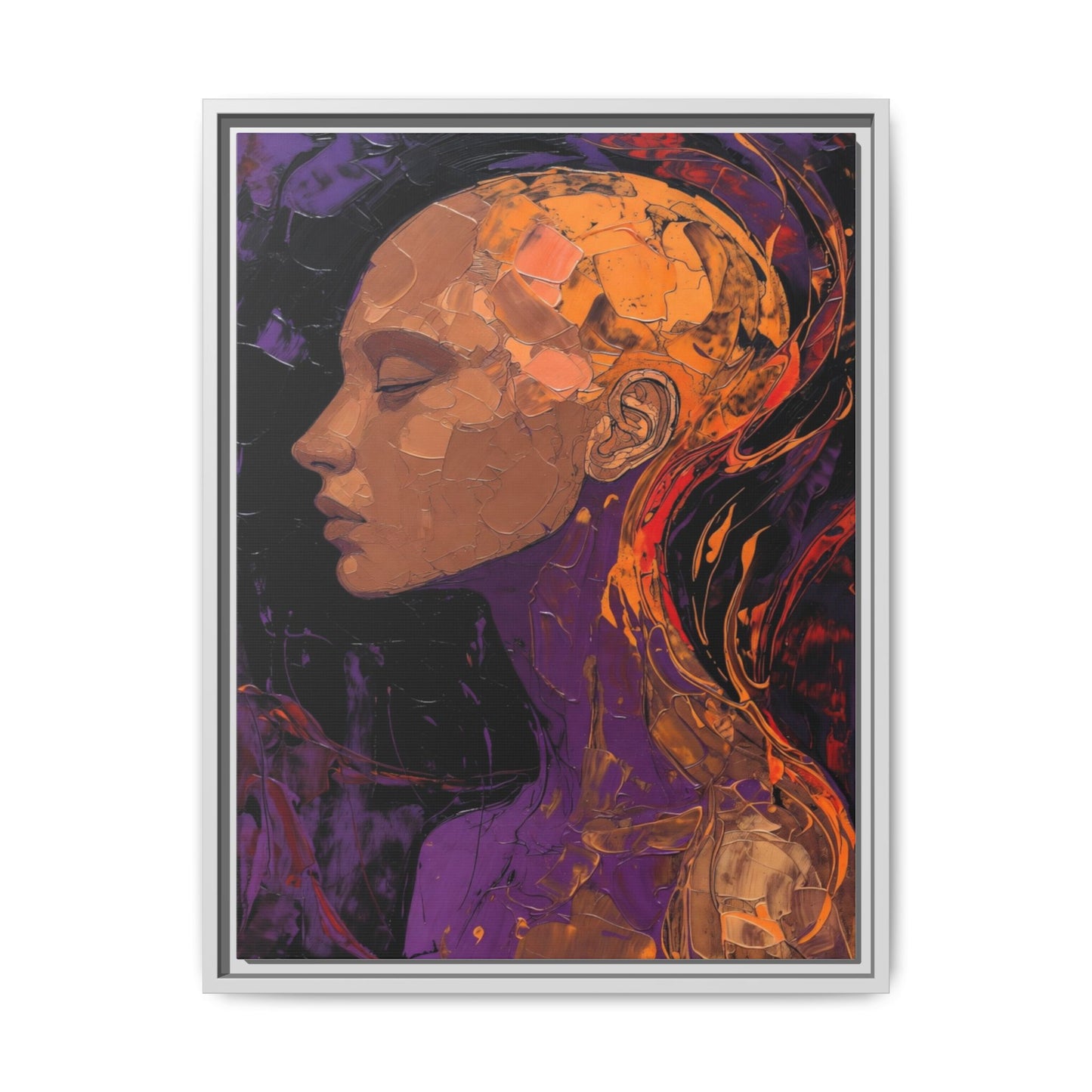 Abstract Profile Portrait Matte Framed Canvas — Multicolor Feminine Art Print