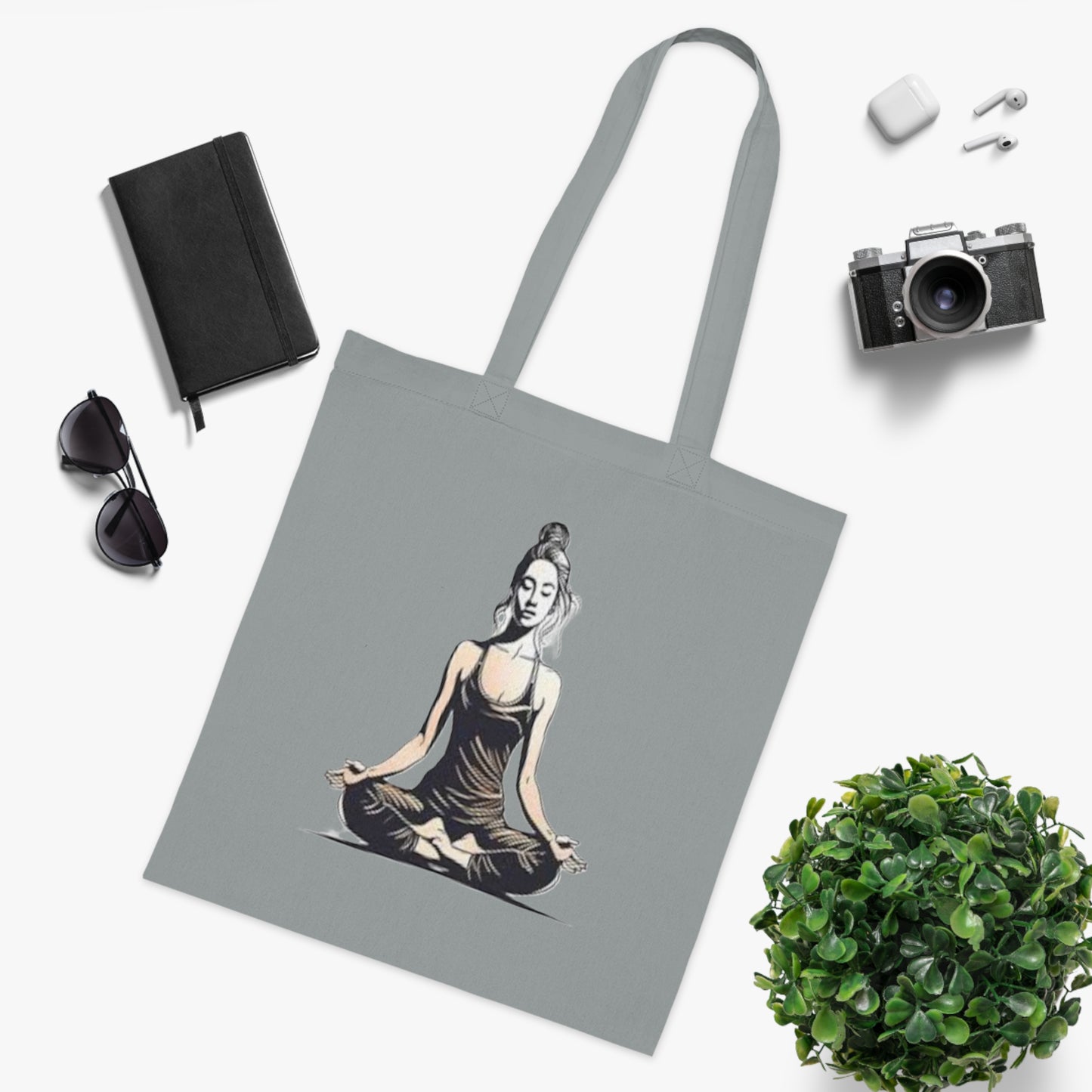 Yoga Meditation Cotton Tote Bag — Lotus Pose Graphic Beach & Market Tote