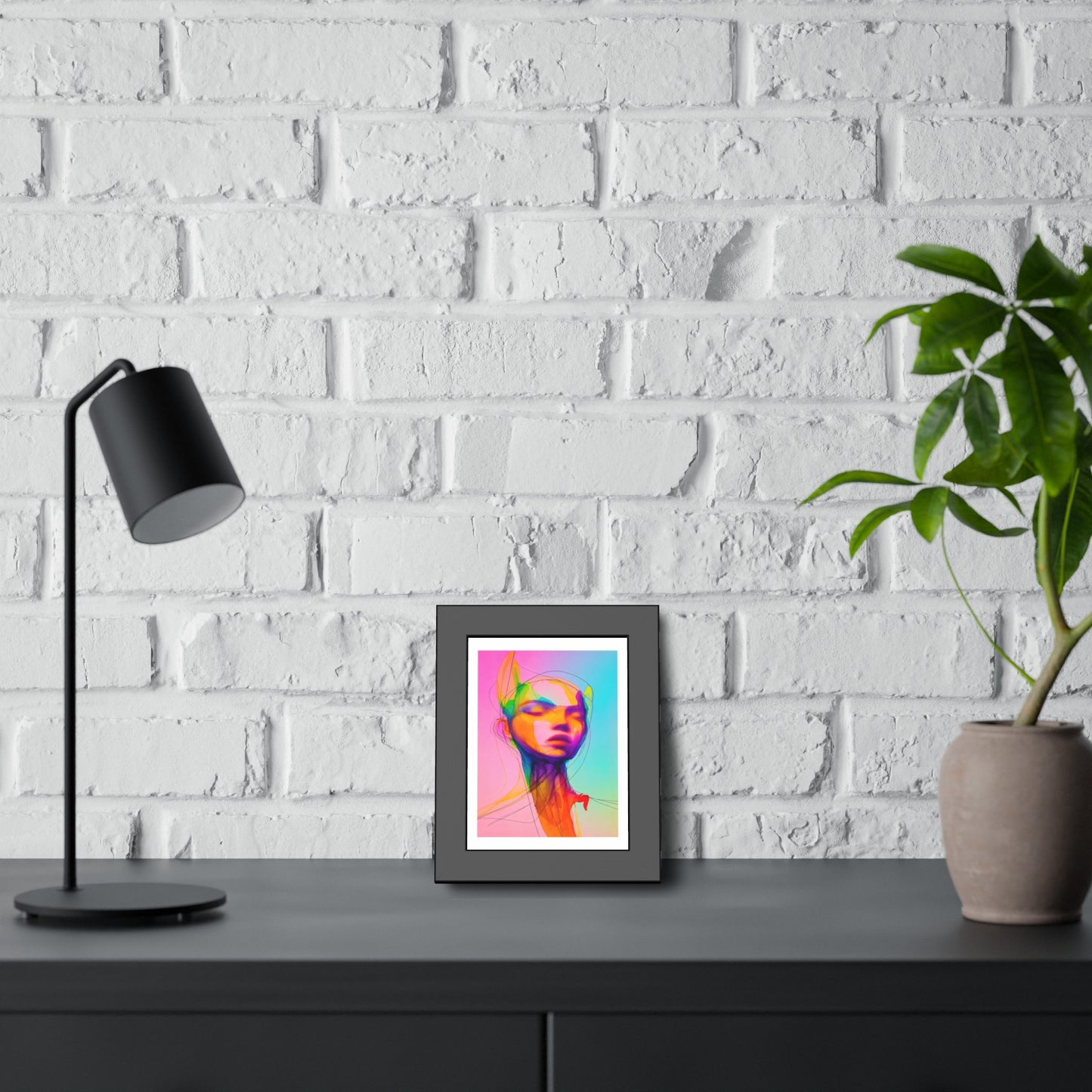 Framed Poster — Vibrant Neon Abstract Portrait Art Print
