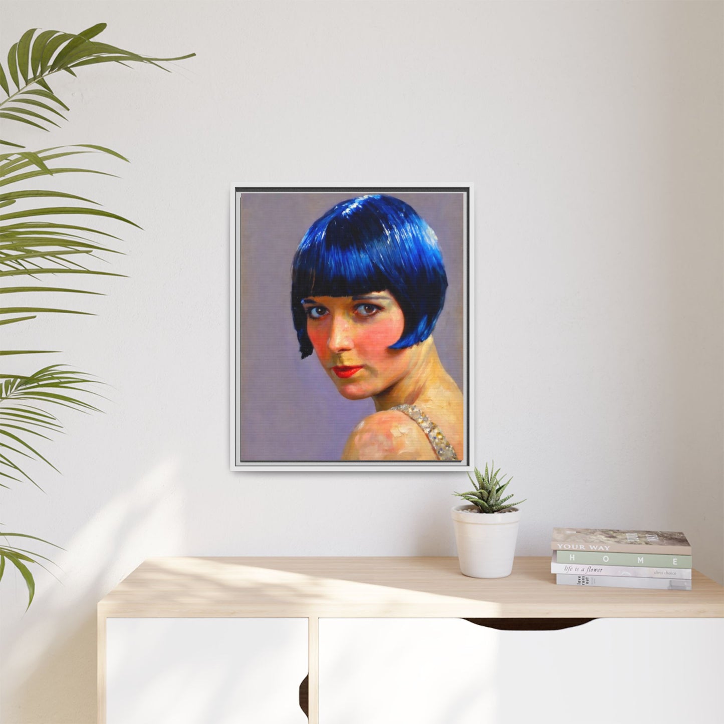 Framed Matte Canvas Art Print — Vintage Portrait with Blue Bob