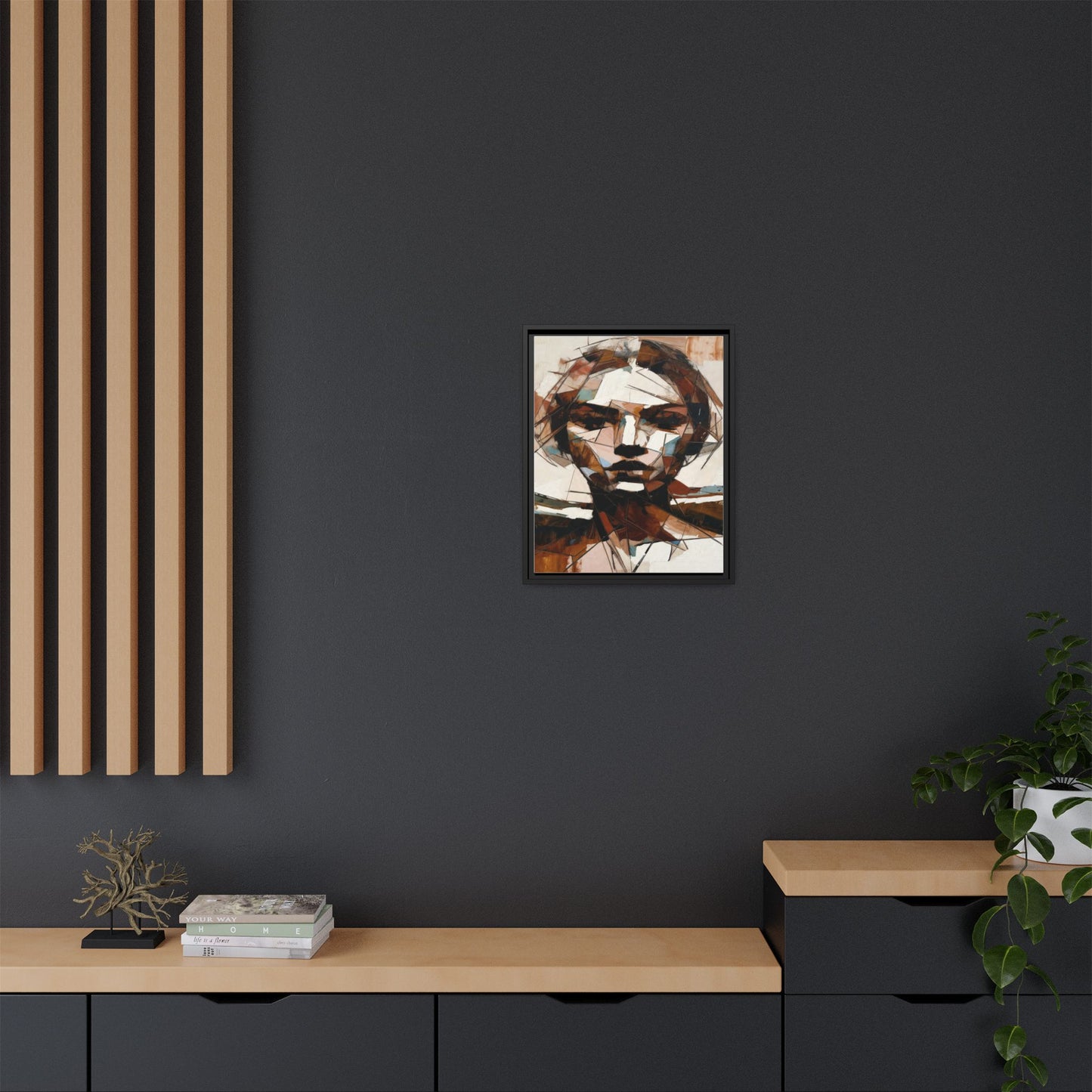 Abstract Woman Portrait Matte Canvas Framed — Geometric Multi-Color Wall Art