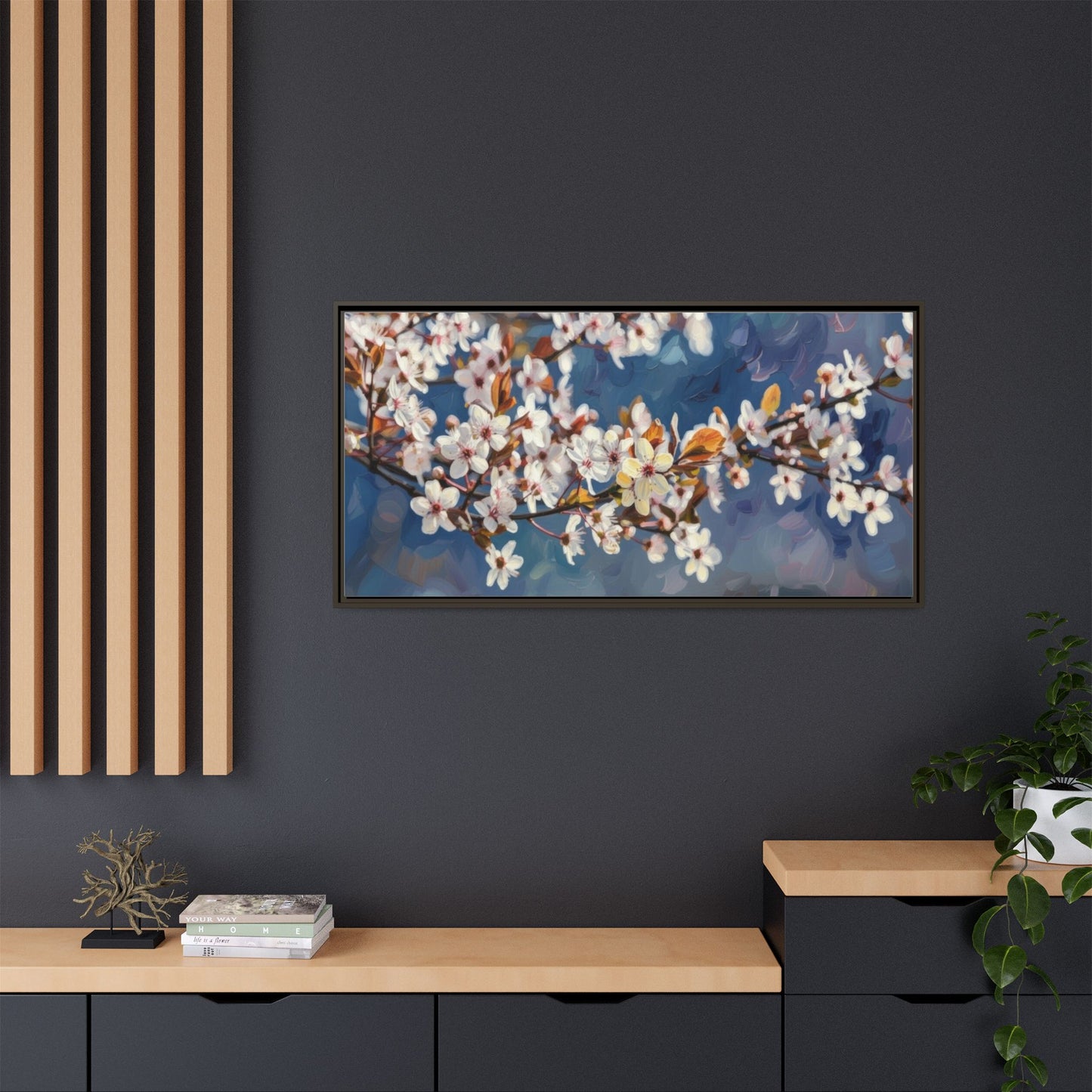 Framed Matte Canvas Print — Cherry Blossom Branch Wall Art