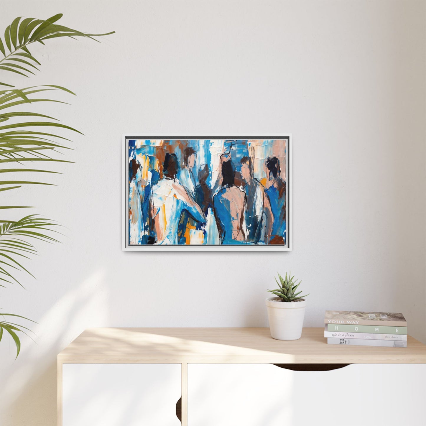Abstract Coastal Figures Matte Canvas Framed Wall Art