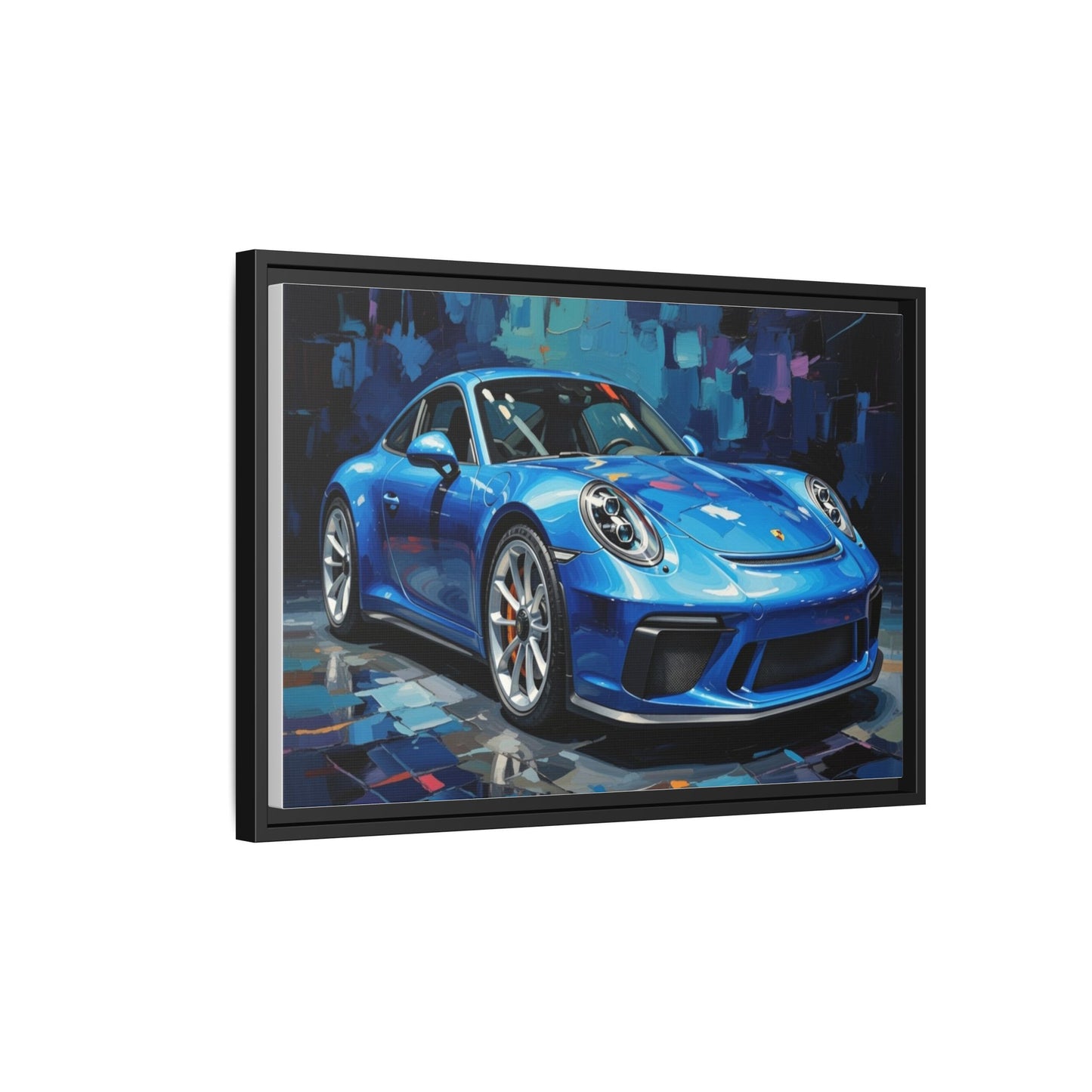 Blue Sports Car Matte Canvas Framed Print — Modern Automotive Wall Art