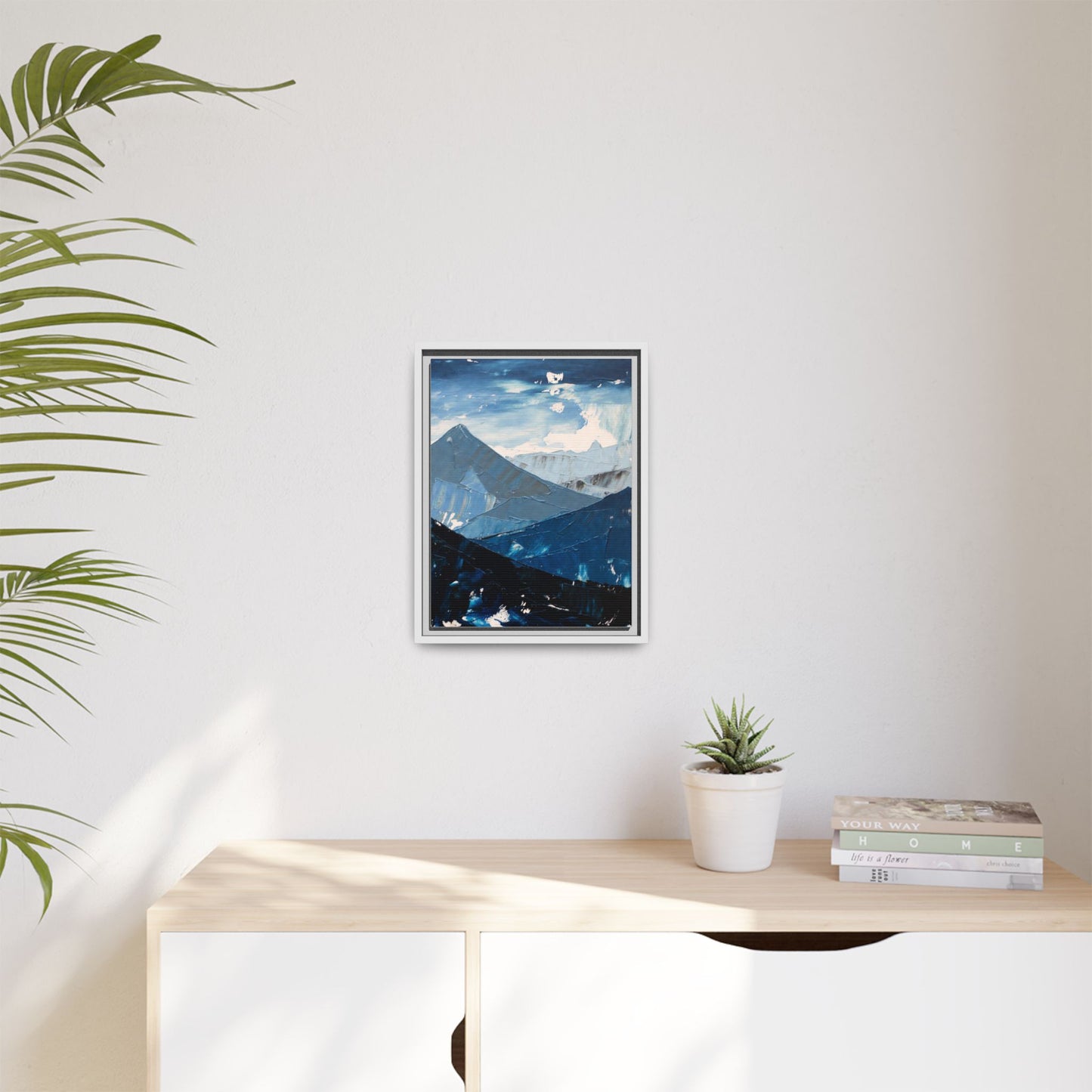 Blue Mountain Landscape Matte Canvas Framed | Abstract Mountain Wall Art