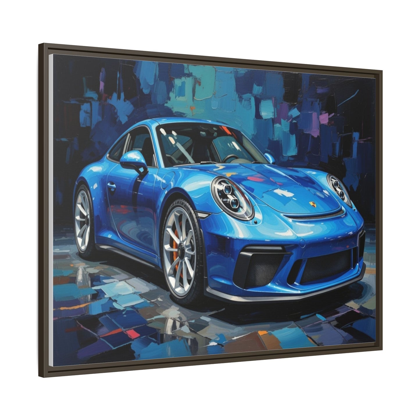 Blue Sports Car Matte Canvas Framed Print — Modern Automotive Wall Art