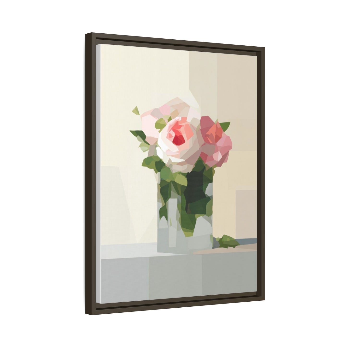 Framed Floral Canvas Print — Geometric Pink Rose Wall Art