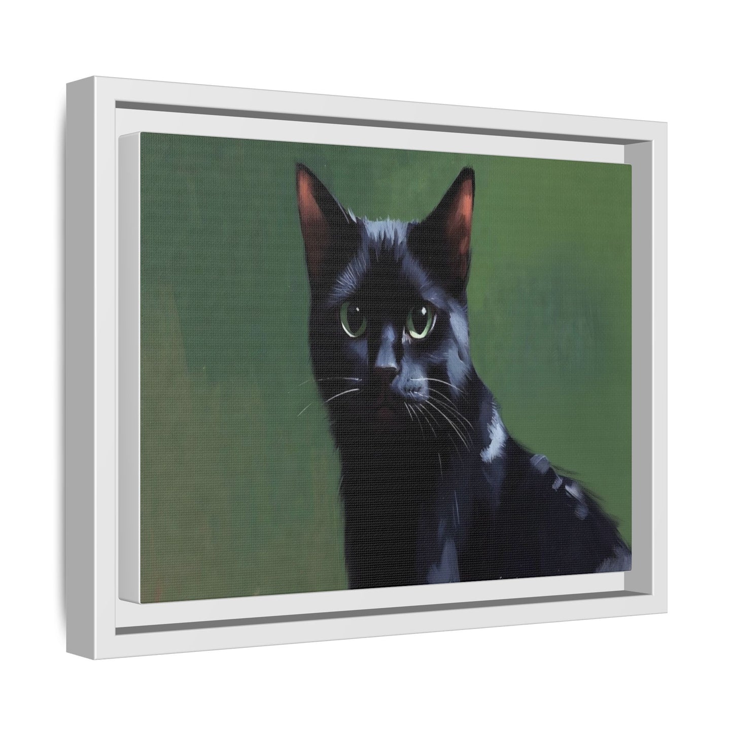 Framed Black Cat Portrait Canvas — Matte Multi-Color Wall Art