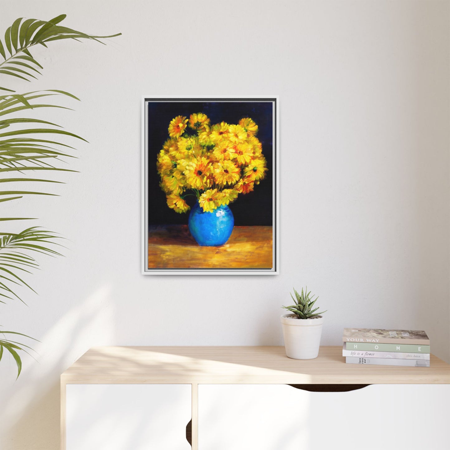 Yellow Daisy Bouquet Matte Canvas Framed Wall Art