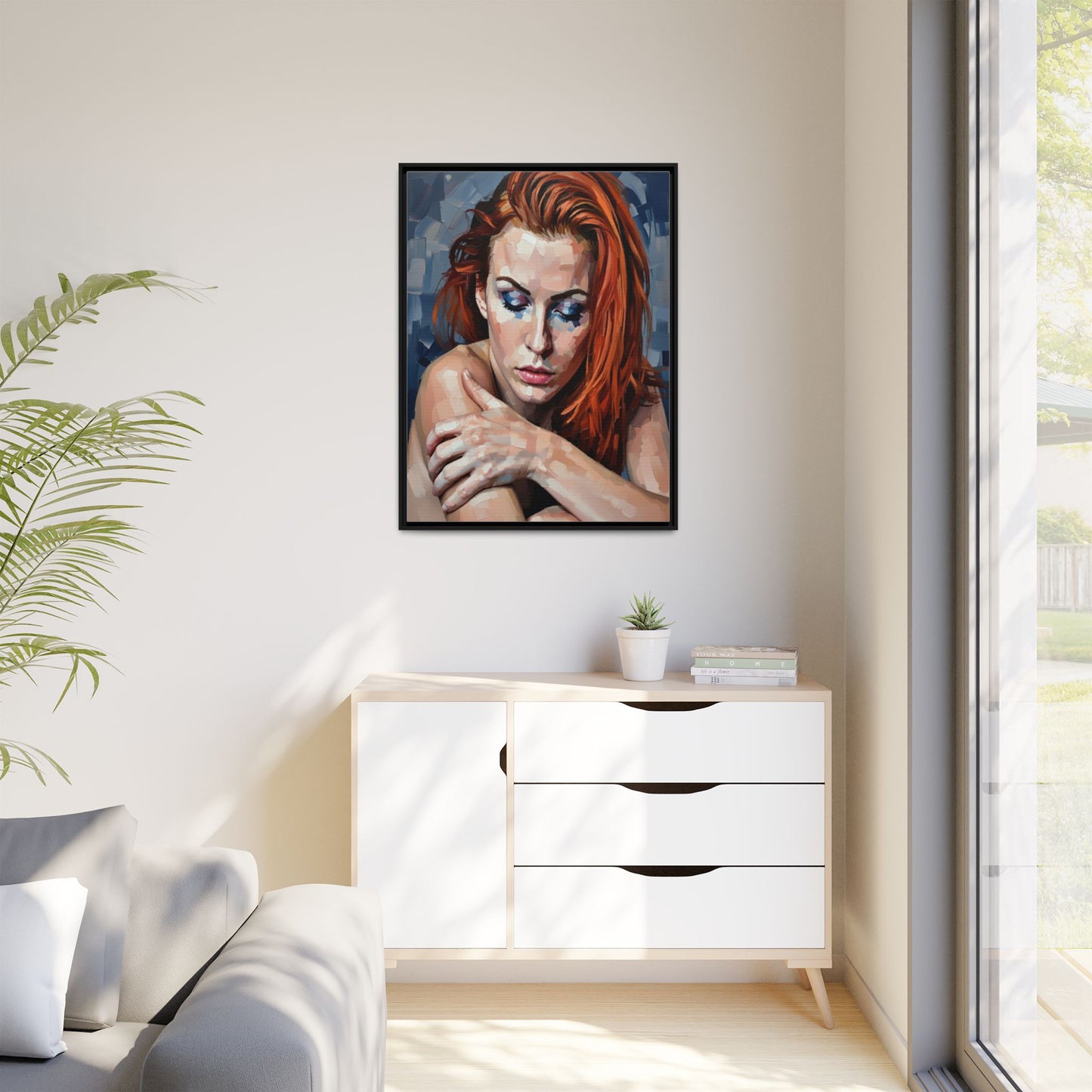 Framed Matte Canvas Art – Contemplative Redhead Portrait