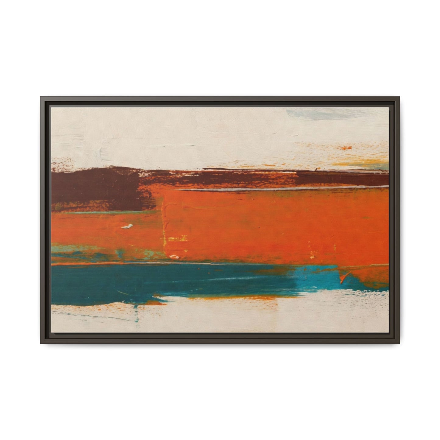 Abstract Horizon Matte Canvas Framed Print — Modern Orange Teal Wall Art