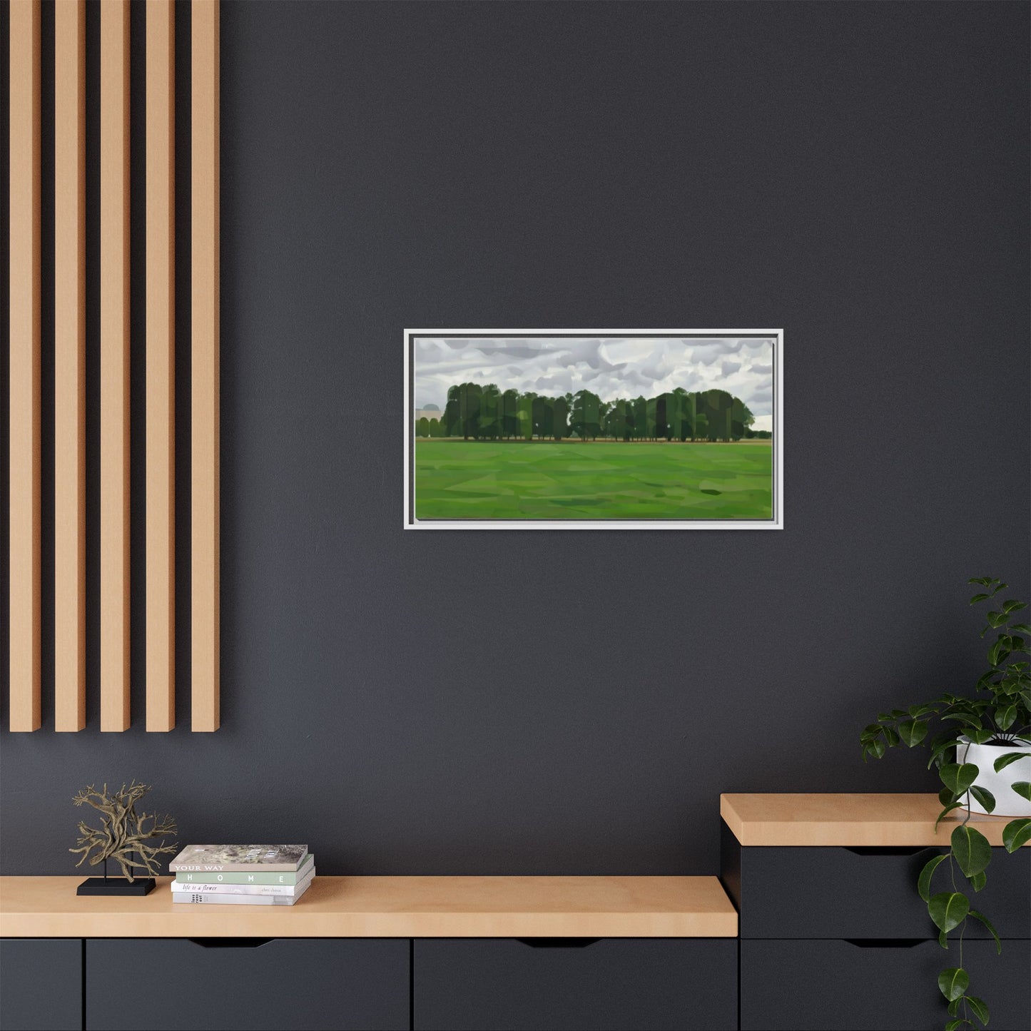 Framed Matte Canvas Print — Minimalist Green Landscape Art