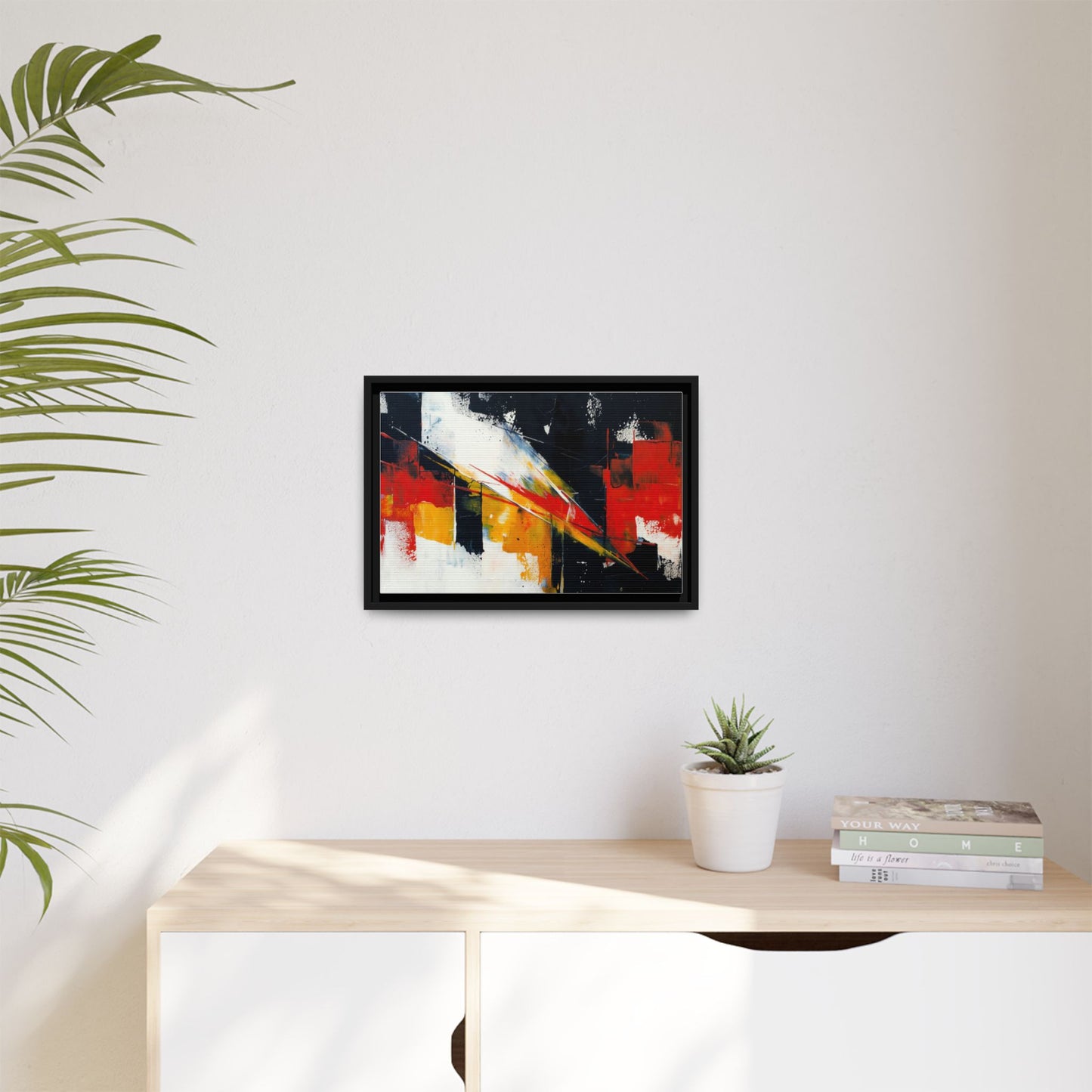 Abstract Red & Black Framed Canvas Print — Modern Geometric Wall Art