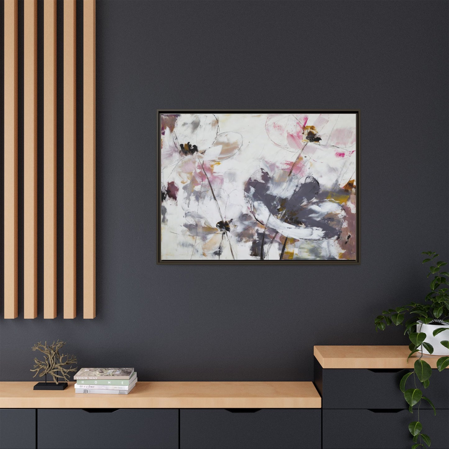 Abstract Floral Matte Canvas Framed Wall Art — Soft Watercolor Blooms