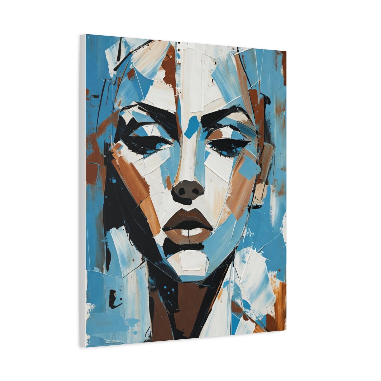 Abstract Blue Portrait Canvas Print — Modern Stretched Matte Wall Art