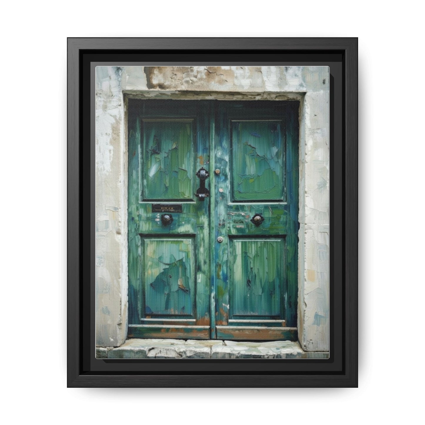 Framed Matte Canvas Art — Weathered Green Door Wall Print