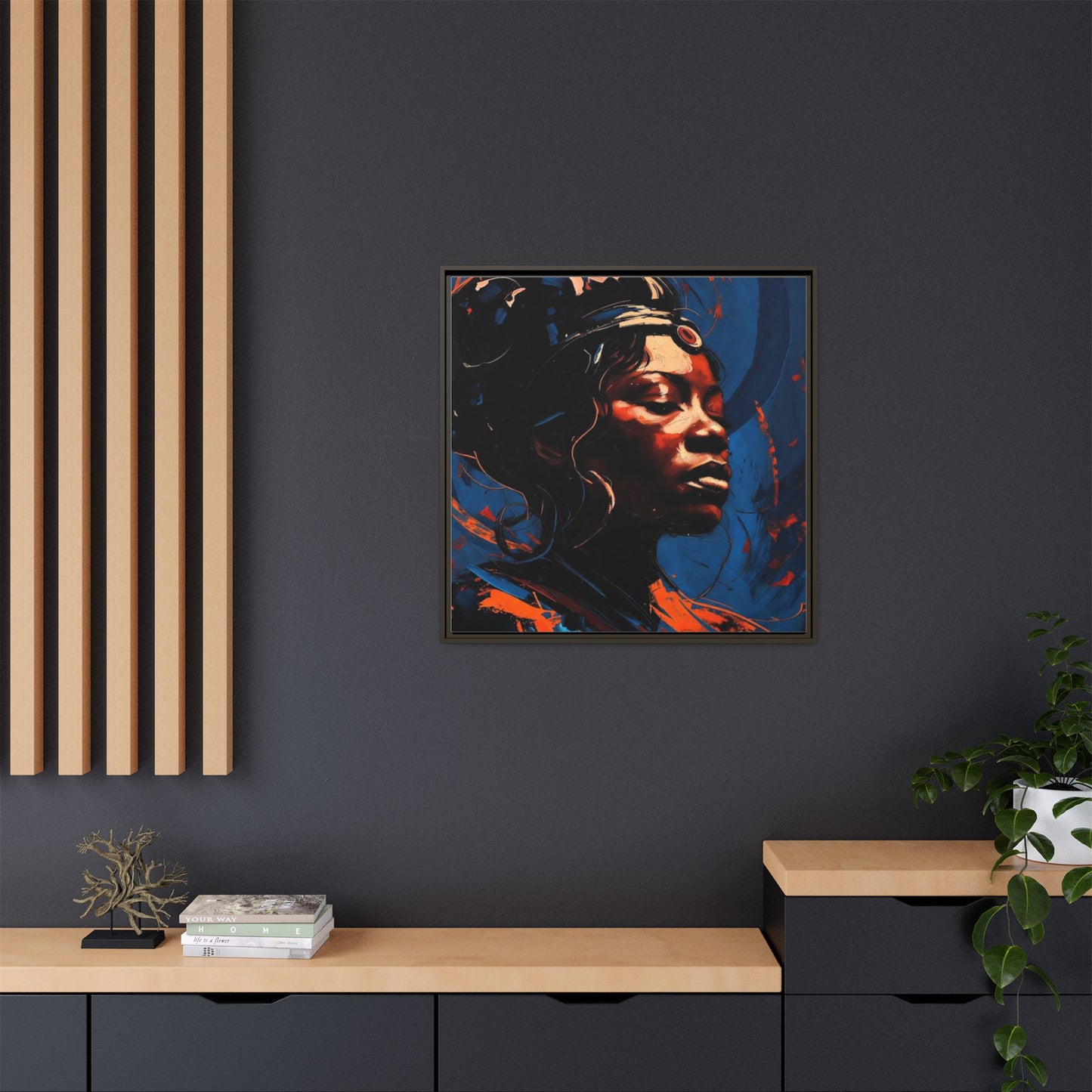Framed Matte Canvas Art - Vibrant Portrait of a Black Woman (Multi-Color)