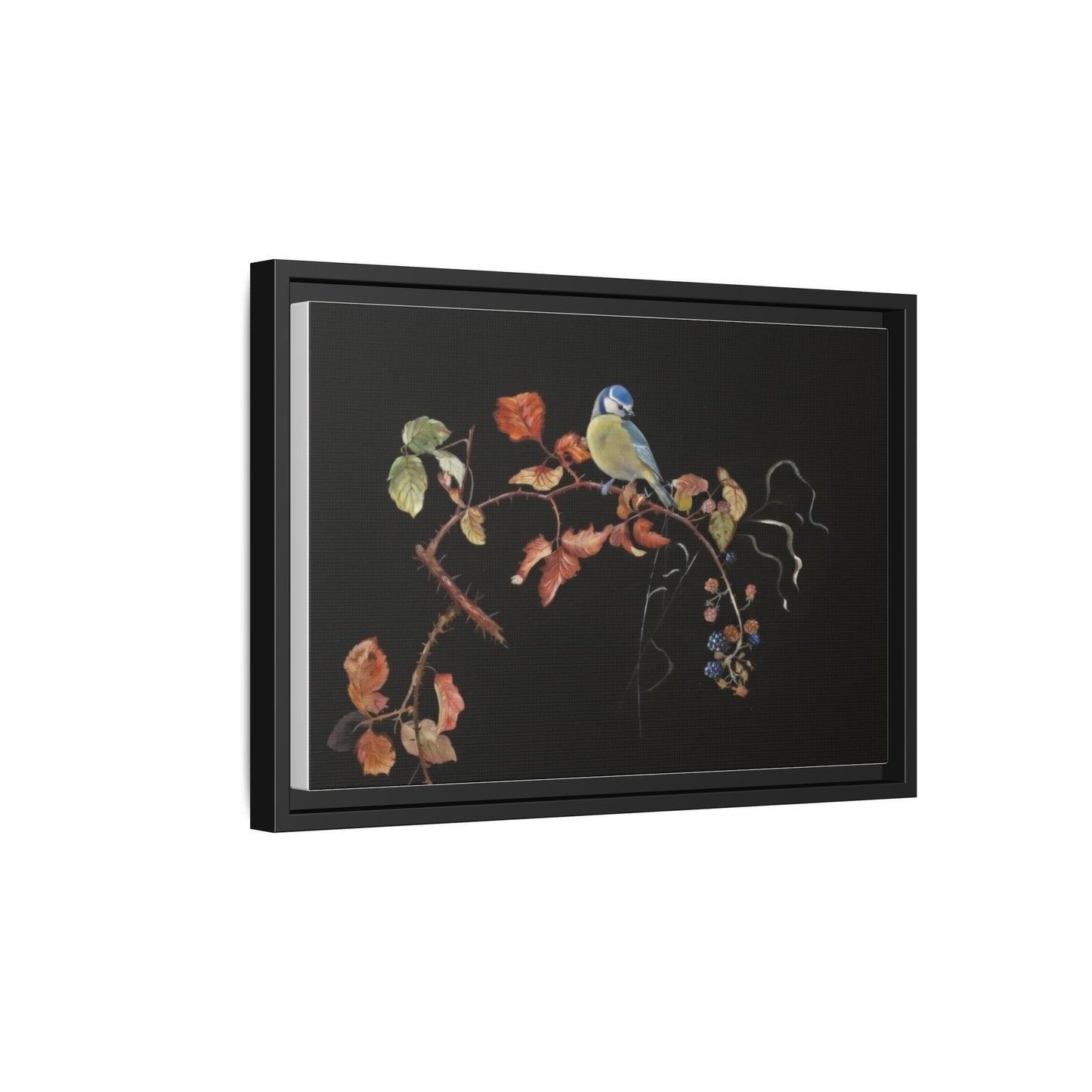 Framed Matte Canvas - Blue Tit on Autumn Branch Wall Art