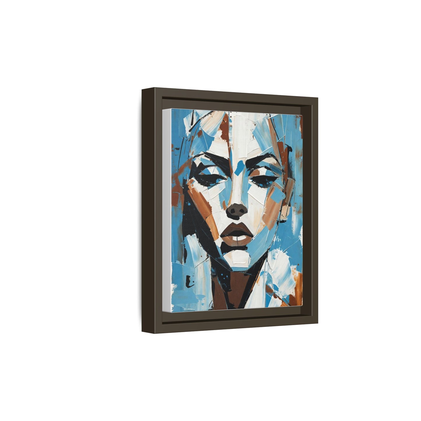 Abstract Blue Face Matte Canvas Wall Art — Framed Modern Portrait Print