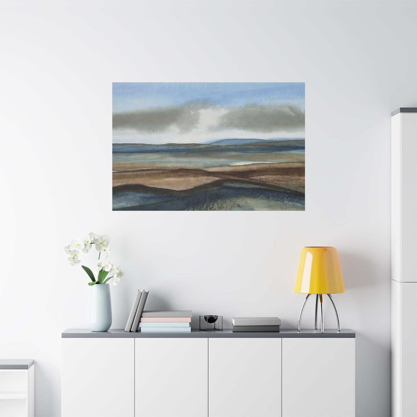 Coastal Mist Matte Canvas Print — Serene Blue-Brown Landscape Wall Art