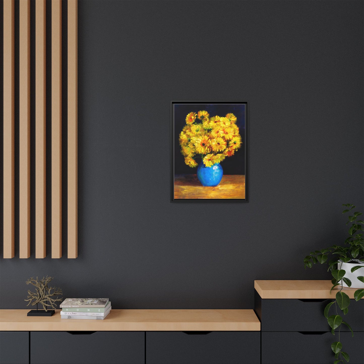 Yellow Daisy Bouquet Matte Canvas Framed Wall Art
