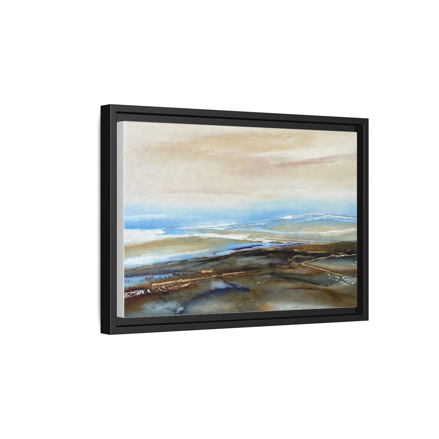 Framed Abstract Seascape Matte Canvas — Coastal Blue & Earth Tone Wall Art