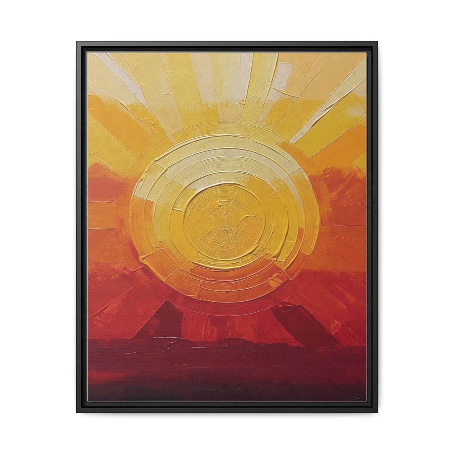 Sunburst Abstract Framed Canvas Art — Matte Multi‑Color Wall Print