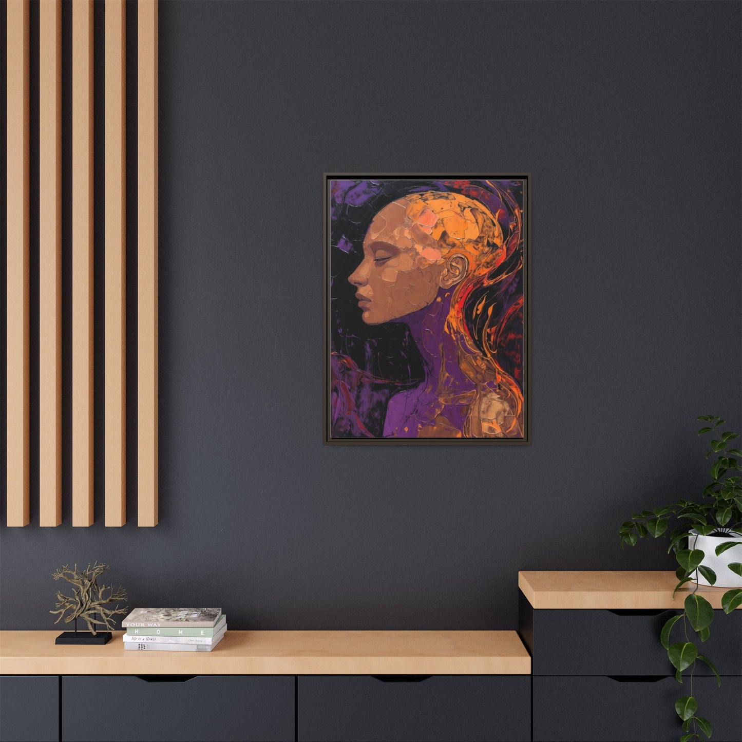 Abstract Profile Portrait Matte Framed Canvas — Multicolor Feminine Art Print