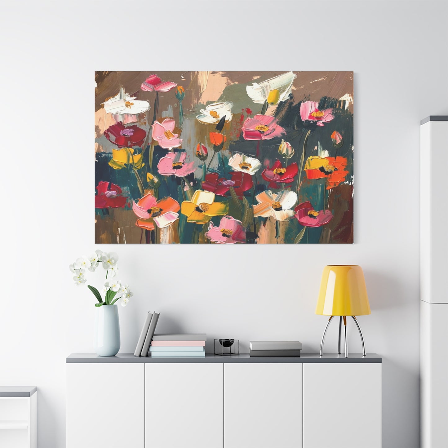 Abstract Floral Canvas Wall Art — Colorful Poppies Matte Stretched Print