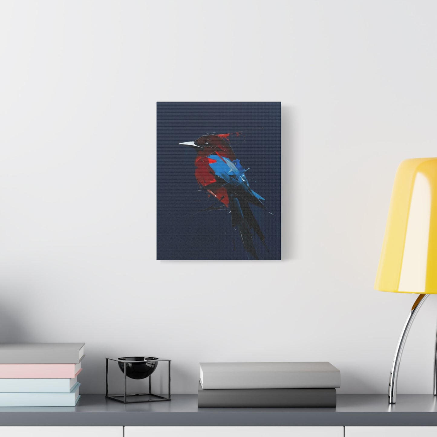Abstract Red & Blue Bird Canvas Print — Matte Stretched Wall Art