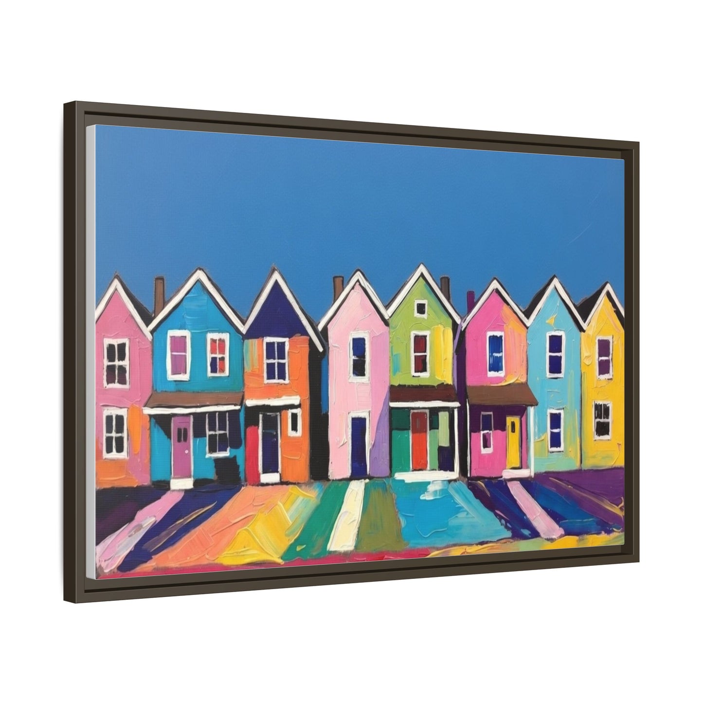 Colorful Beach Houses Matte Canvas Framed Wall Art