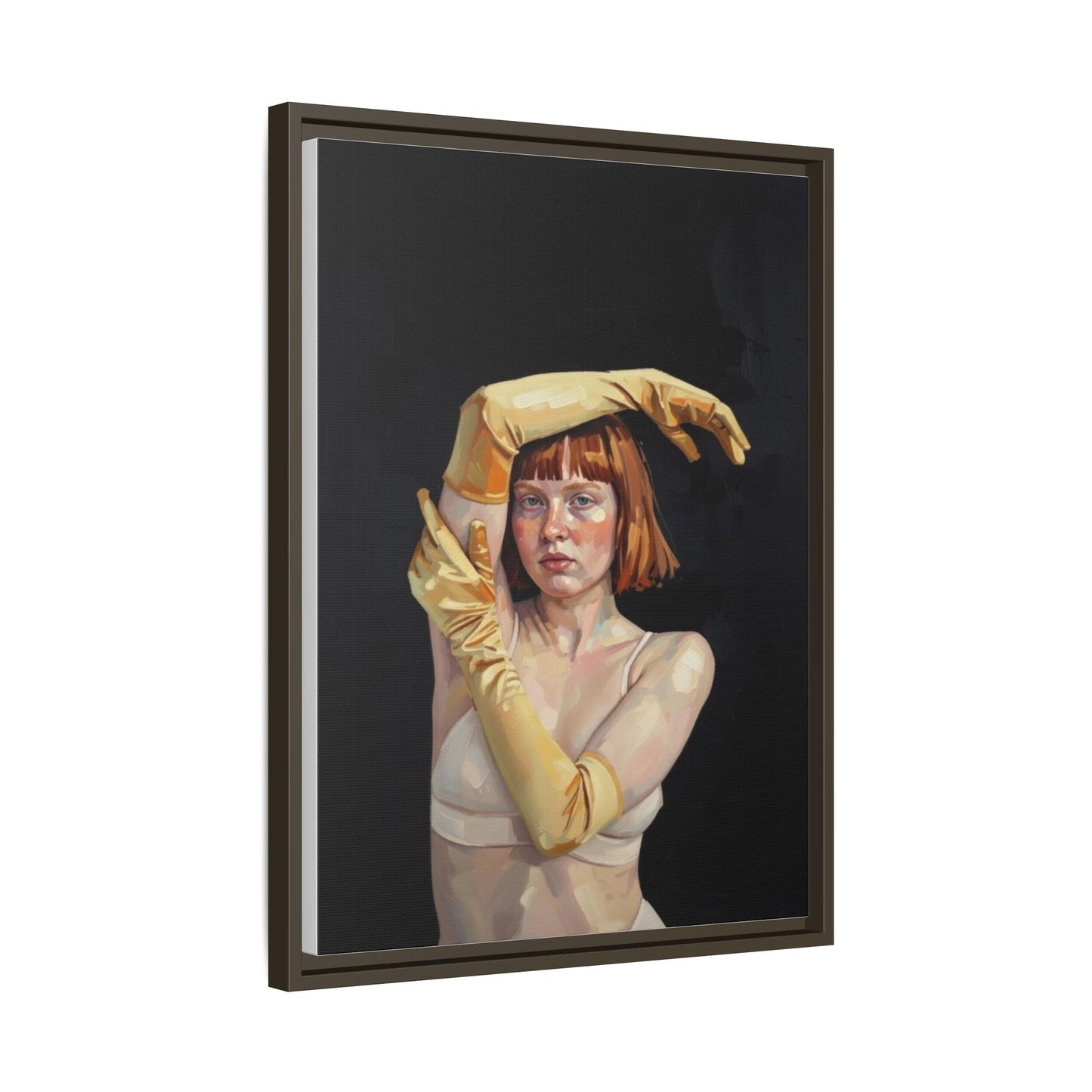 Framed Matte Canvas Art – Portrait of Woman in Yellow Gloves