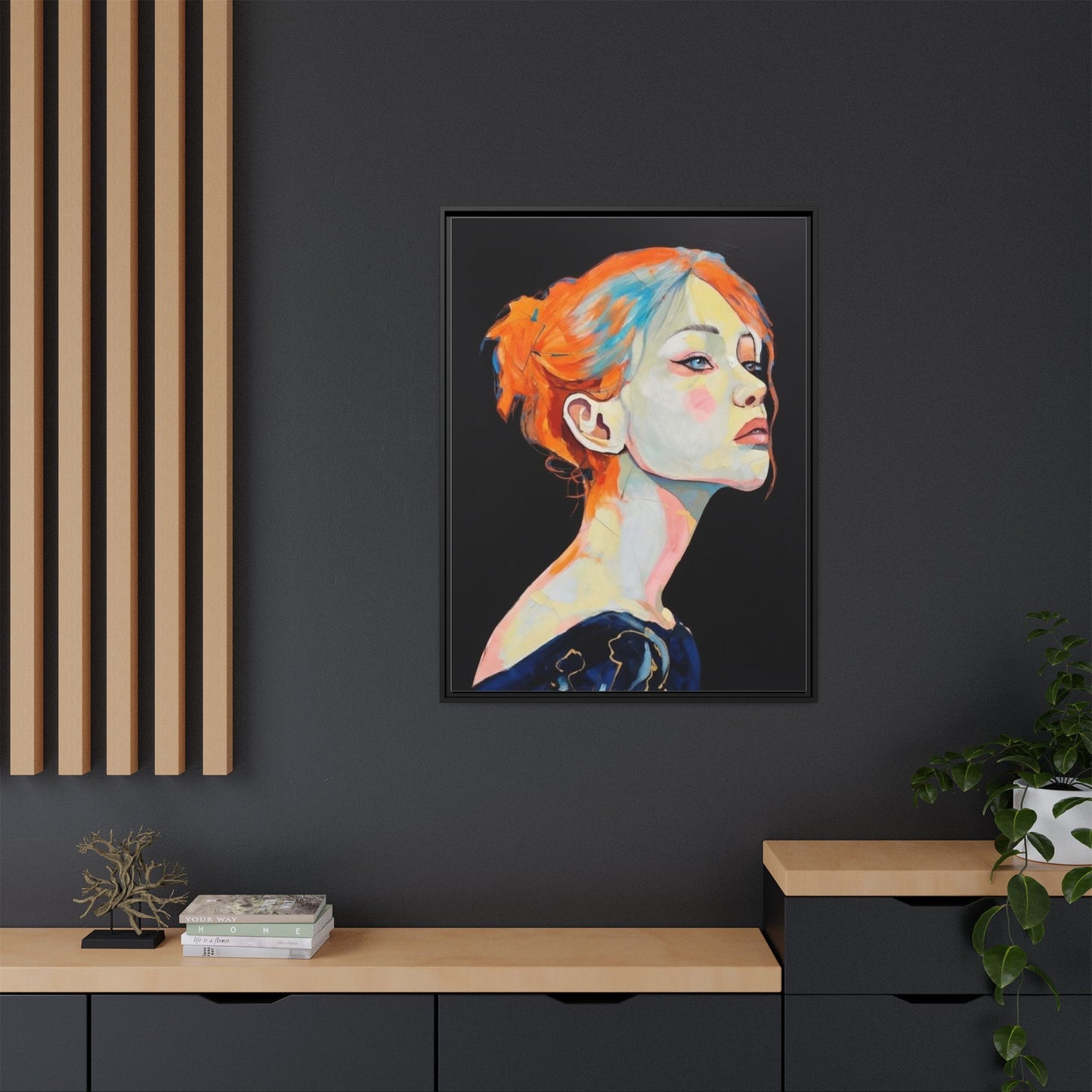 Framed Matte Canvas Portrait — Vibrant Multi‑Color Woman Wall Art