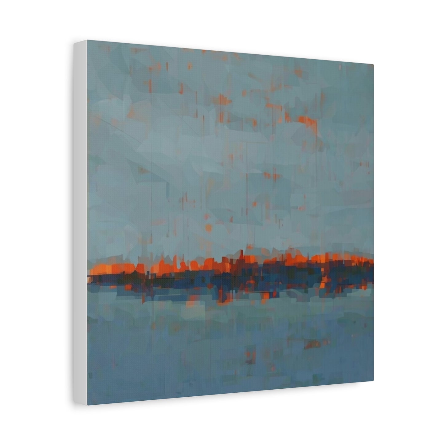Abstract Coastal Horizon Canvas Print — Blue Teal with Orange Accent