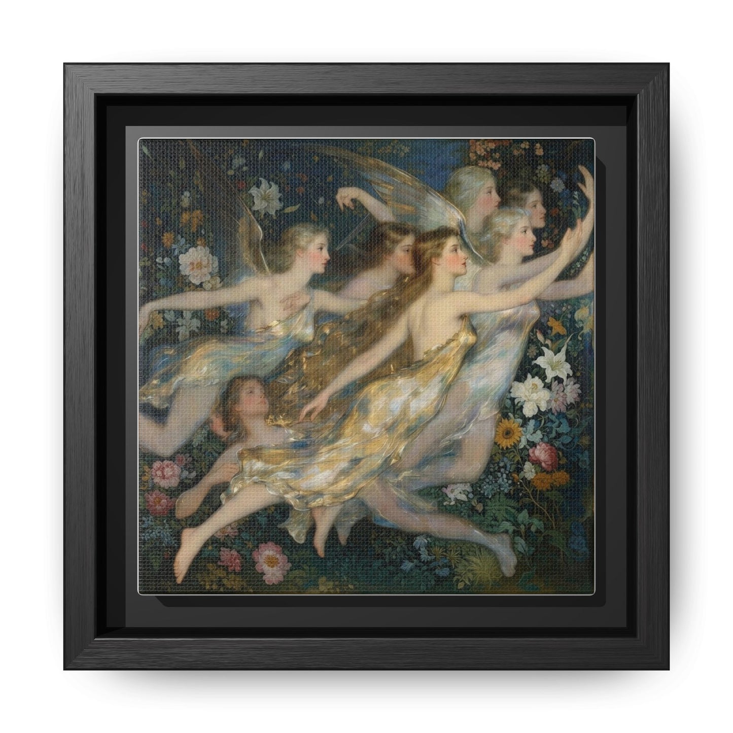 Framed Matte Canvas Wall Art — Vintage Fairies & Floral Painting